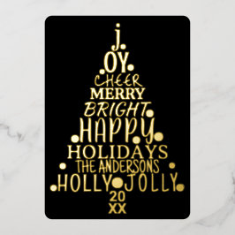 ハッエレガントプワードアートツリークリスマスブラック金ゴールド 箔シーズンカード