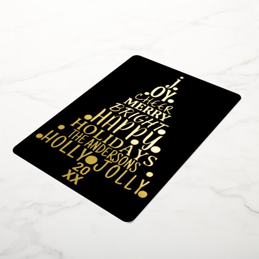 ハッエレガントプワードアートツリークリスマスブラック金ゴールド 箔シーズンカード (回転した状態)