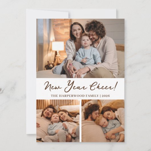 ハッエレガントモダンプ新年ブラック3コラージュ シーズンカード (正面)