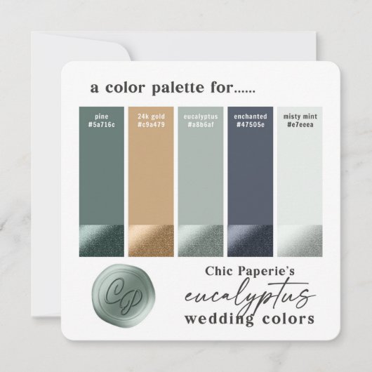 ハッカのようなグリーンの夏のウェディング　カラーパレットカード 招待状 (正面)