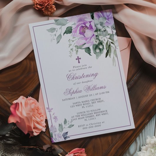 ハッカの紫の花　洗礼式招待状 招待状