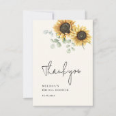 ハッカの花の太陽の花の花束を添えたウェディングシャワー サンキューカード (正面)