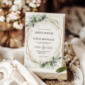 ハッカの葉のグリーン　幾何学的な結婚式の招待状 招待状