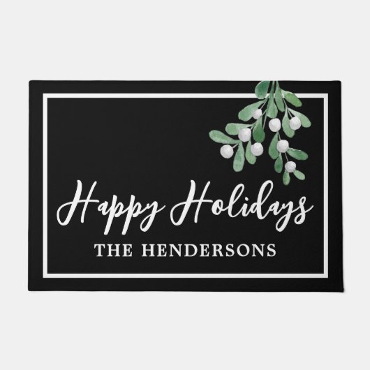 ハッカスタマイズプホリデーズブラッククリスマス ドアマット (正面)