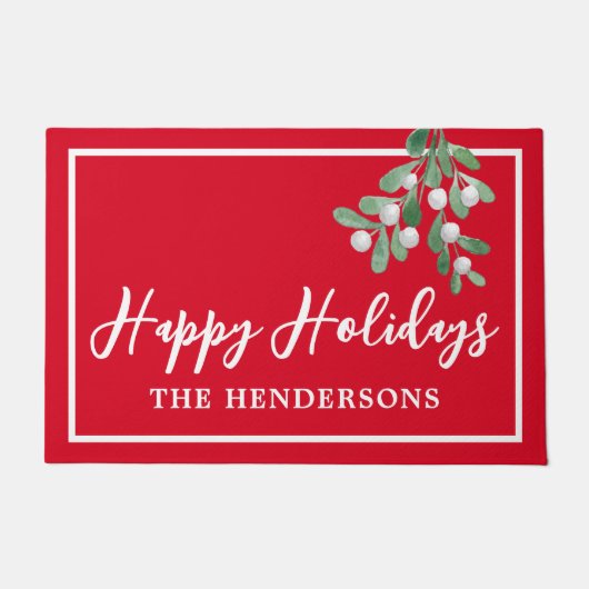 ハッカスタマイズプホリデーズレッドクリスマス ドアマット (正面)