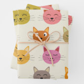 ハッカラフルかわいい猫の柄 ラッピングペーパーシート (インサイチュ)