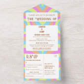 ハッカラフルスタイリッシュはっきりした結婚レトロ オールインワン招待状 (内側)
