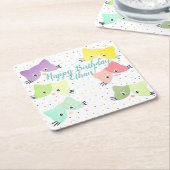 ハッカラフルピー子猫の柄 スクエアペーパーコースター (アングル)