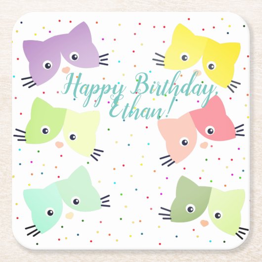 ハッカラフルピー子猫の柄 スクエアペーパーコースター (正面)