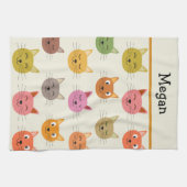 ハッカラフルプかわいいの猫パーソナライズされたたち キッチンタオル (横)