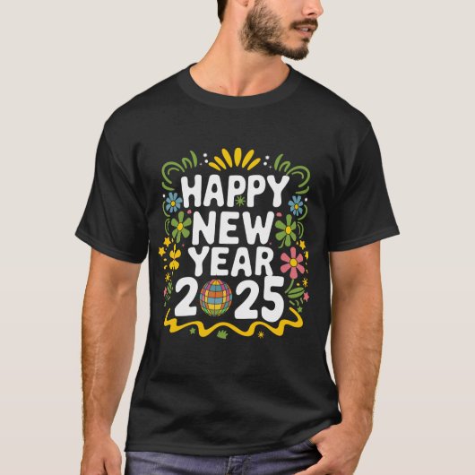 ハッカラフルプニューイヤー2025タイポグラフィアート Tシャツ (正面)
