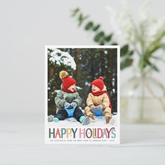 ハッカラフルプホリデーズカワイイレトロスターズフォト シーズンポストカード (スタンド正面)