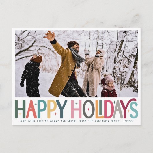 ハッカラフルプホリデーズカワイイレトロスターズフォト シーズンポストカード (正面)