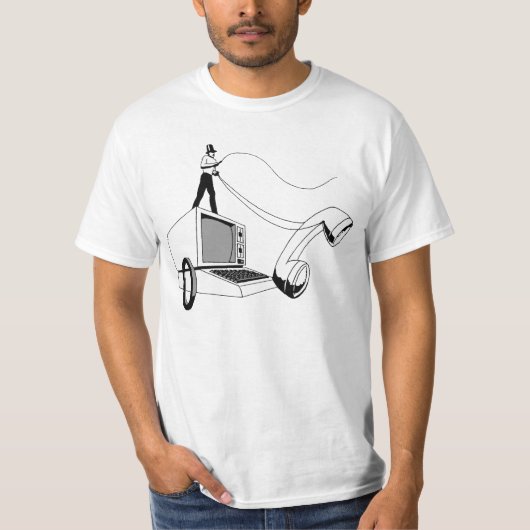 ハッカーの乗馬コンピュータ及び電話を打つこと Tシャツ (正面)
