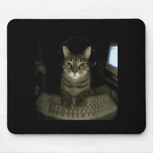 ハッカー猫のミーム 楽しいコンピューター猫 子猫 ゲーマー 猫好き マウスパッド (正面)