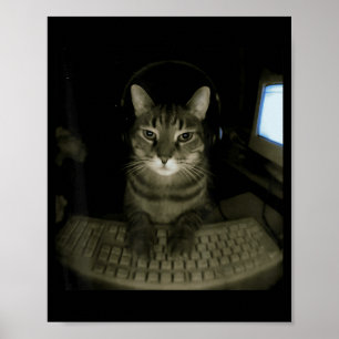 ハッカー猫のミーム 楽しいコンピューター猫 子猫 ゲーマー 猫 ポスター