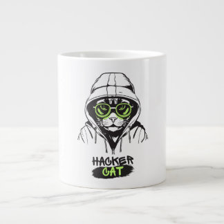 ハッカー猫サイバーゲーマーコーダーユーモアTechマグカップ ジャンボコーヒーマグカップ