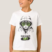 ハッカー猫サイバーパンク テックキティTシャツ 少年用 Tシャツ (正面)