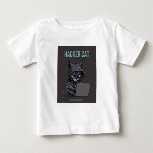 ハッカー猫プリントTシャツ ベビーTシャツ (正面)