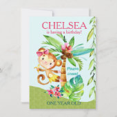 ハッガーリープモンキーブルー誕生日招待状 招待状 (正面)