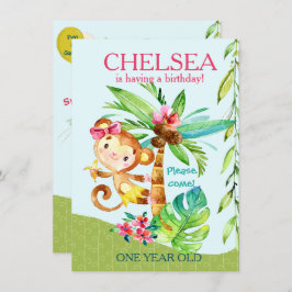 ハッガーリープモンキーブルー誕生日招待状 招待状