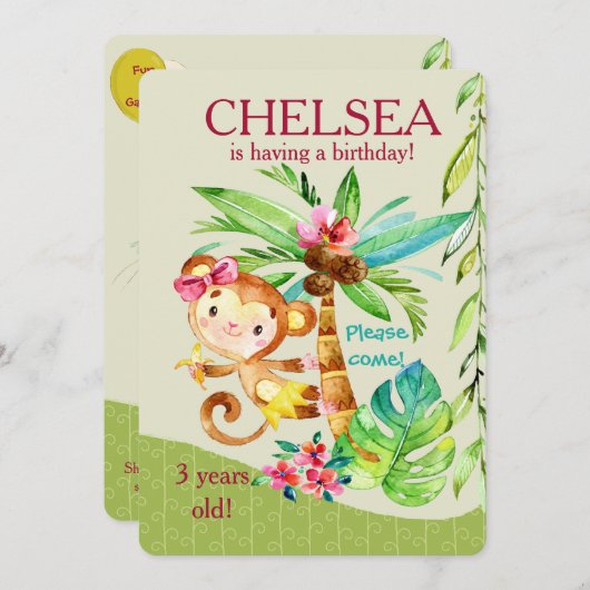 ハッガーリープモンキー誕生日招待状 招待状 (正面/裏面)