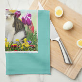 ハックラシックトホリデーに猫とイースターデザイン キッチンタオル (四つ折り)