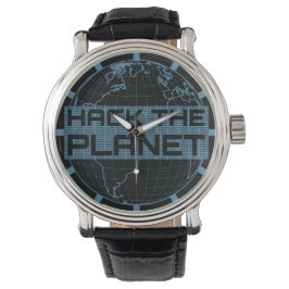 ハックthe Planet Blue Globeコンピューターハッカーデザイン 腕時計