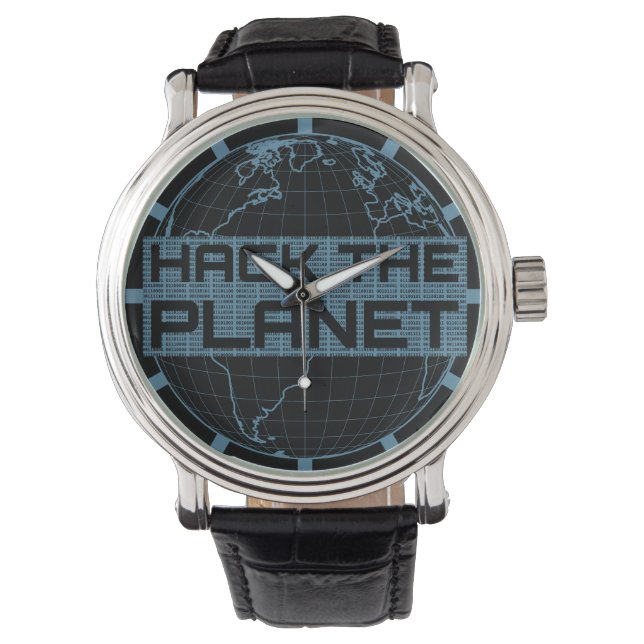 ハックthe Planet Blue Globeコンピューターハッカーデザイン 腕時計 (正面)