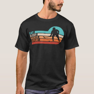 ハッケツ スリープ ホッケー リピート レトロ アイスホッケー プレーヤー Tシャツ