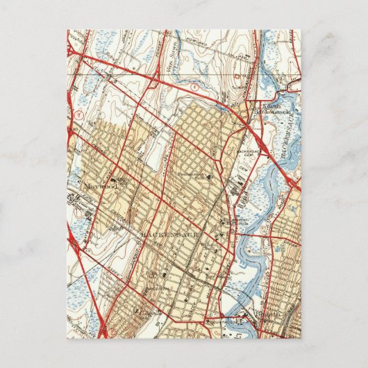 ハッケンサックNJのヴィンテージ地図(1940年) ポストカード (正面)