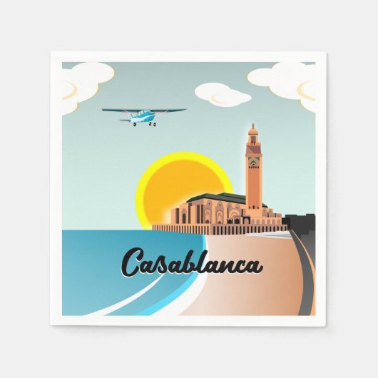 ハッサンIIモスクカサブランカモロッコ スタンダードカクテルナプキン (正面)