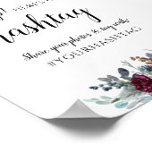 ハッシュタエレガントグ記号の青とブルゴーニュのフローラ ポスター (角)