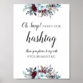 ハッシュタエレガントグ記号の青とブルゴーニュのフローラ ポスター (正面)