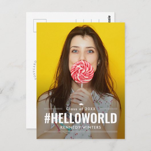 ハッシュタグおもしろい編集可能カラー卒業はがき ポストカード (正面/裏面)