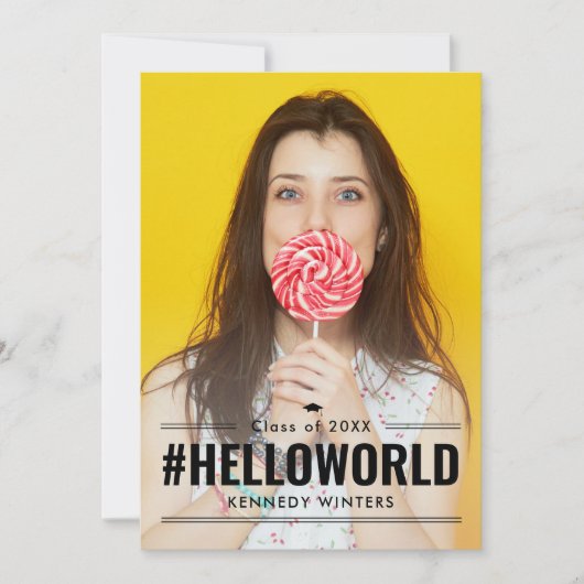 ハッシュタグおもしろい編集可能カラー卒業招待状 招待状 (正面)