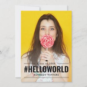 ハッシュタグおもしろい編集可能カラー卒業招待状 招待状