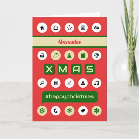 ハッシュタグのクリスマスの追加の名前を計算する赤 シーズンカード (正面)