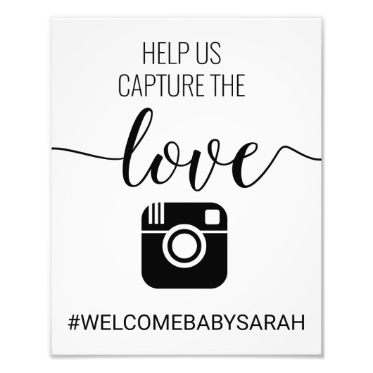 ハッシュタグカスタムの赤ちゃんシャワー記号 フォトプリント (正面)