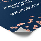 ハッシュタグサインバラ金ゴールドグリッター紙吹雪ネイビーブルー ポスター (角)