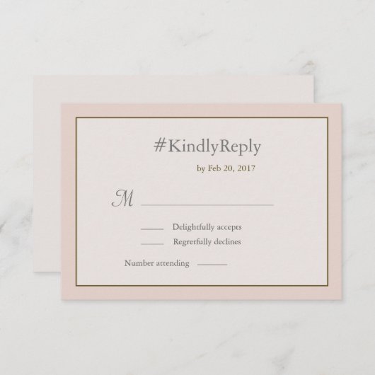 ハッシュタグパーソナライズされた赤面ピーチ金ゴールド結婚式RSVP 招待状 (正面/裏面)