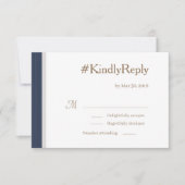 ハッシュタグブルーストライプ金ゴールドホワイトグレーウェディングRSVP 招待状 (正面)