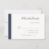 ハッシュタグブルーストライプ金ゴールドホワイト赤面ウェディングRSVP 招待状 (正面)