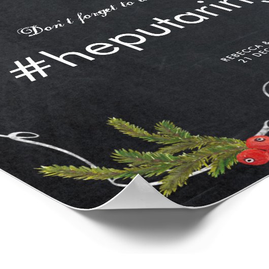 ハッシュタグ付きクリスマスホリデーウィンターウェディングサイン ポスター (角)