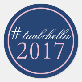 ハッシュタグ結婚式の引き出物ステッカーピンク/ネイビー ラウンドシール