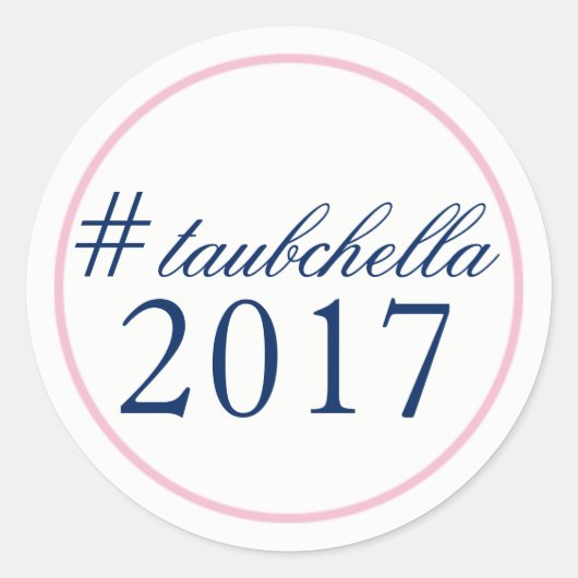 ハッシュタグ結婚式の引き出物ステッカーピンク/ネイビー ラウンドシール (正面)