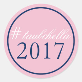 ハッシュタグ結婚式の引き出物ステッカーピンク/ネイビー ラウンドシール