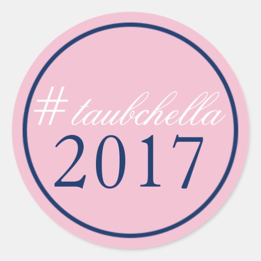 ハッシュタグ結婚式の引き出物ステッカーピンク/ネイビー ラウンドシール (正面)