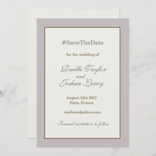 ハッシュタグ金ゴールド赤面グレーセーブ・ザ・デート案内 招待状 (正面/裏面)