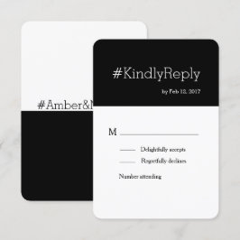 ハッシュタグ モダン ブラック ホワイト おしゃれ ウェディング RSVP 招待状